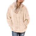 thumbnail image 2 of Sudadera de felpa para mujer, con capucha y cordón, holgada, con bolsillo frontal, para el trabajo, deportes, uso diario, color albaricoque S, 2 of 6