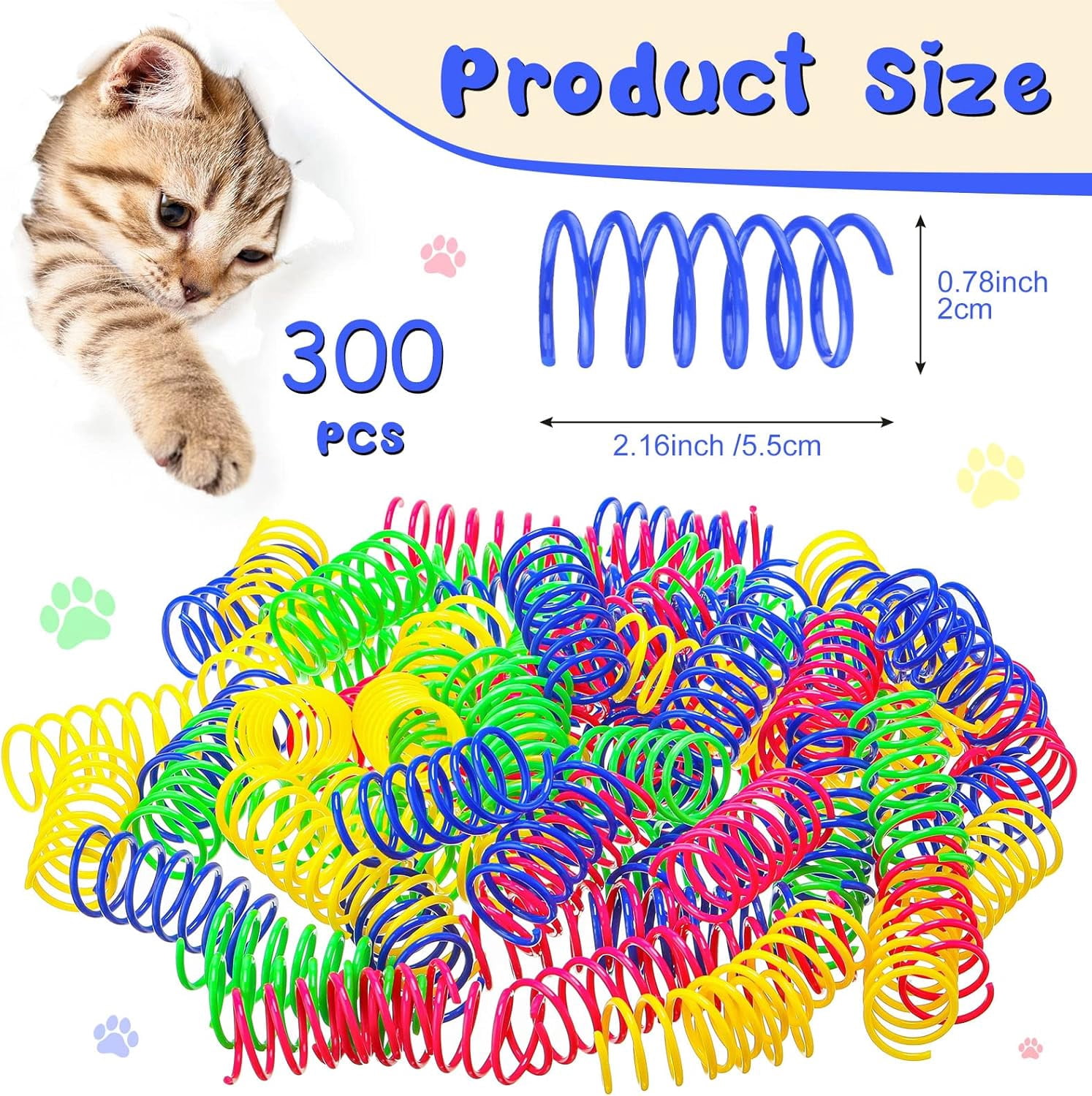 300 Pcs Cat Spring Toy Cat Spiral Toys Interactive for Indoor Colorful Plastic Springs Coil for Kitten Hunting Swatting Biting