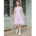thumbnail image 2 of Oudiya Girls Mesh Puff Lantern Long Sleeve Rainbow Dress Mock Neck Formal Party A Line Short Tulle Dress, 2 of 6