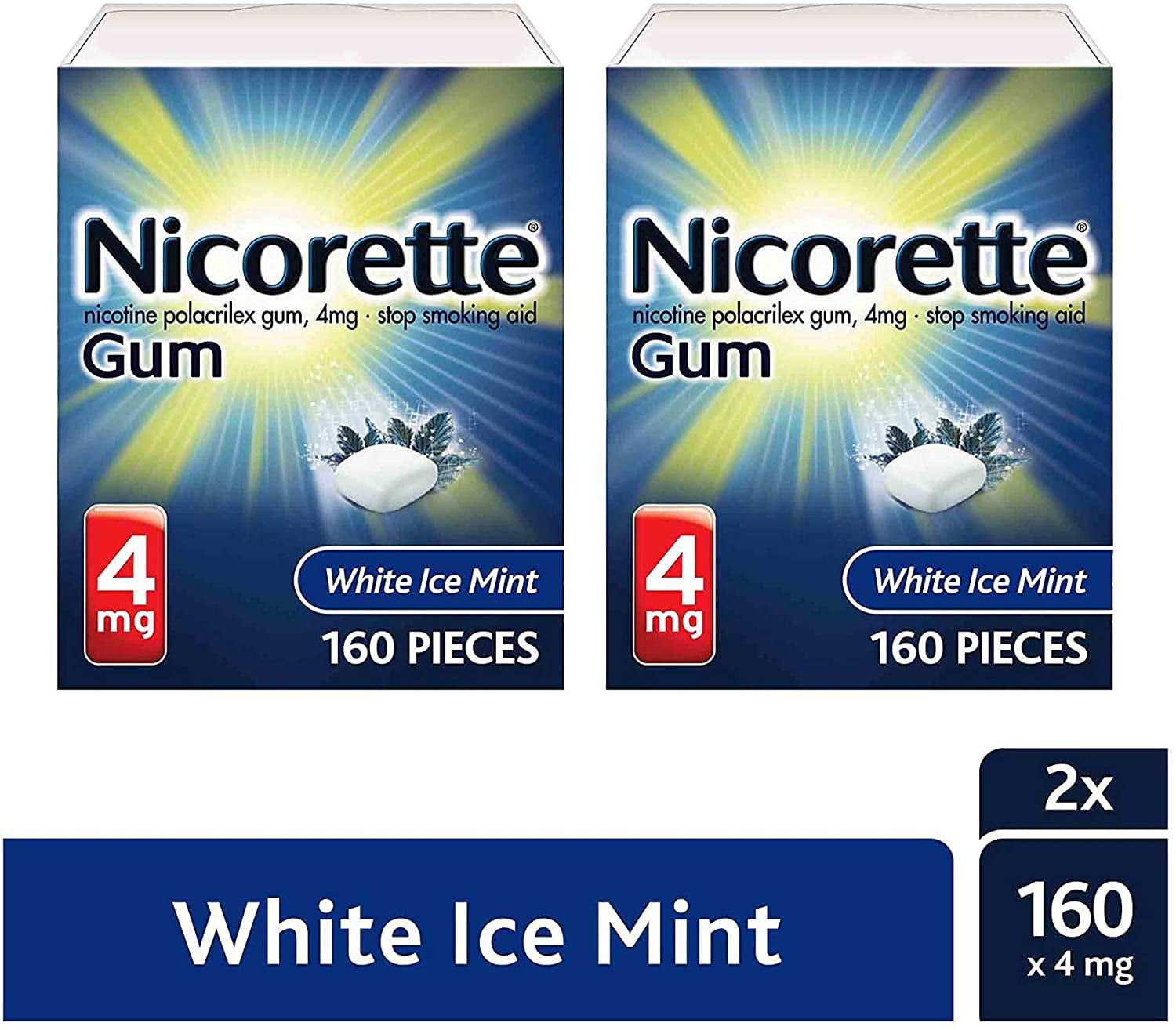 Nicorette 4mg Nicotine Gum to Quit Smoking White Ice Mint Flavored