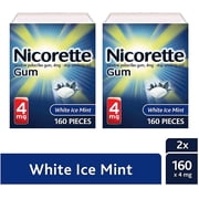 Nicorette 4mg Nicotine Gum to Quit Smoking - White Ice Mint Flavored Stop Smoking Aid, 160 Count (Pack of 2)