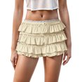 thumbnail image 2 of Bloomers for Women Y2k Cute Lace Bloomer Elastic Low Waist Tiered Ruffle Mini Skirt Shorts, 2 of 5