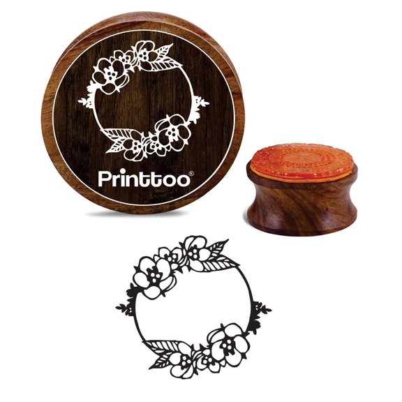 Printtoo Round Flower Wreath Brown Wooden Rubber Stamp Craft Scrap-booking-5 Inch