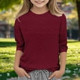 thumbnail image 2 of Posijego 3-12 Years Girls 3/4 Sleeve Shirts Summer Crewneck Tops Kids Girls Stretch Loose Casual T-Shirts Solid Color, 2 of 5