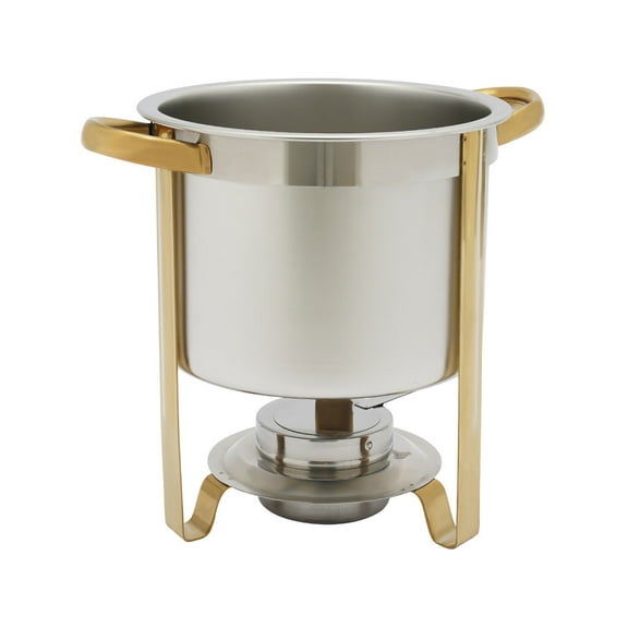 Modern Round 7.4Qt Soup Chafer Stainless Steel Round Soup Warmer with Pot Lid and Fuel Holder