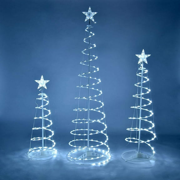 3 Pack of Pure White LED Spiral Christmas Trees