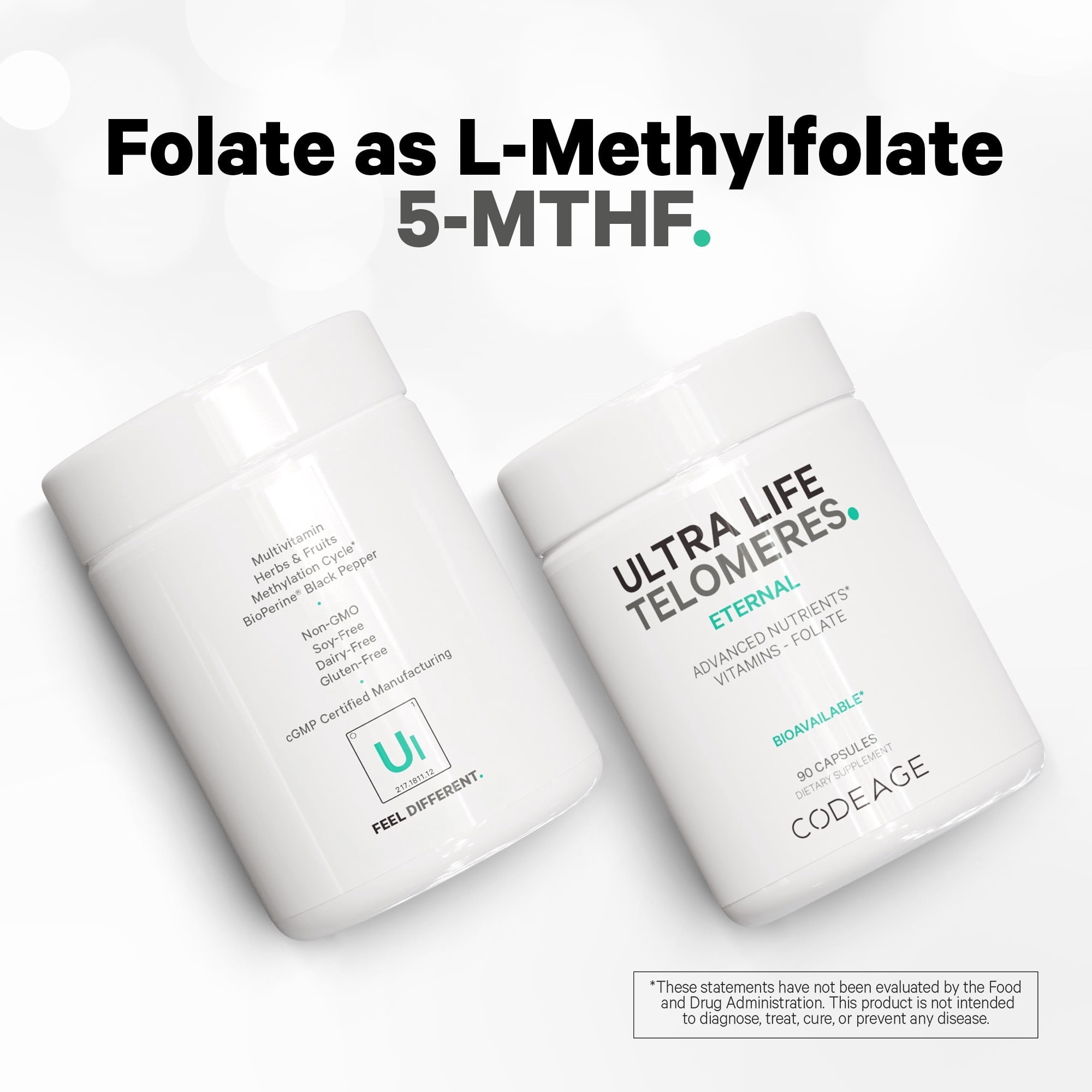 Codeage Ultra Life Telomeres, Folate 5-MTHF, Vitamin D3 & B12 Methylcobalamin, Botanicals, 90 ct