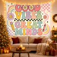 thumbnail image 3 of Good Vibes Great Minds Lettering on Cream Background, Playful Retro for Teachers, Classroom Wall Art, Back to School Gift, Tapestry Wall Hanging for Classroom, Office and Dorm, 3 of 7