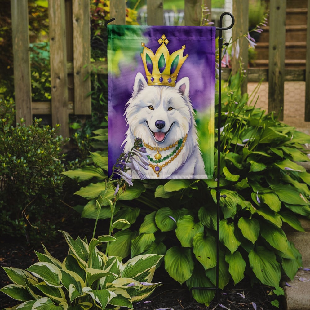 Samoyed King of Mardi Gras Garden Flag 11.25 in x 15.5 in