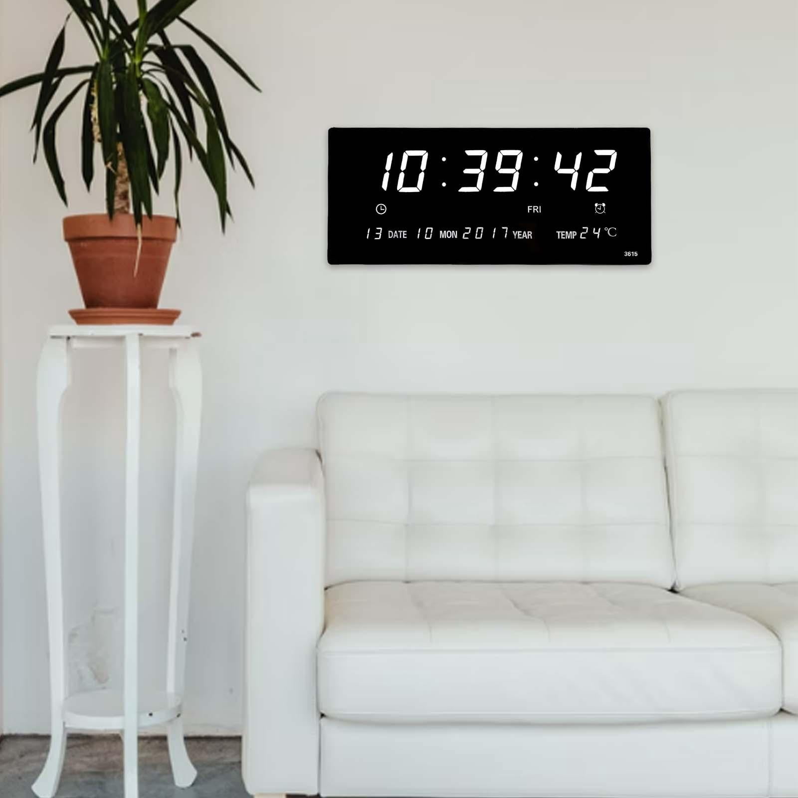 Reloj de pared LED eléctrico Carga USB Temperatura Decoración Números grandes Relojes de Reloj despertador para tienda Niñas Blanco