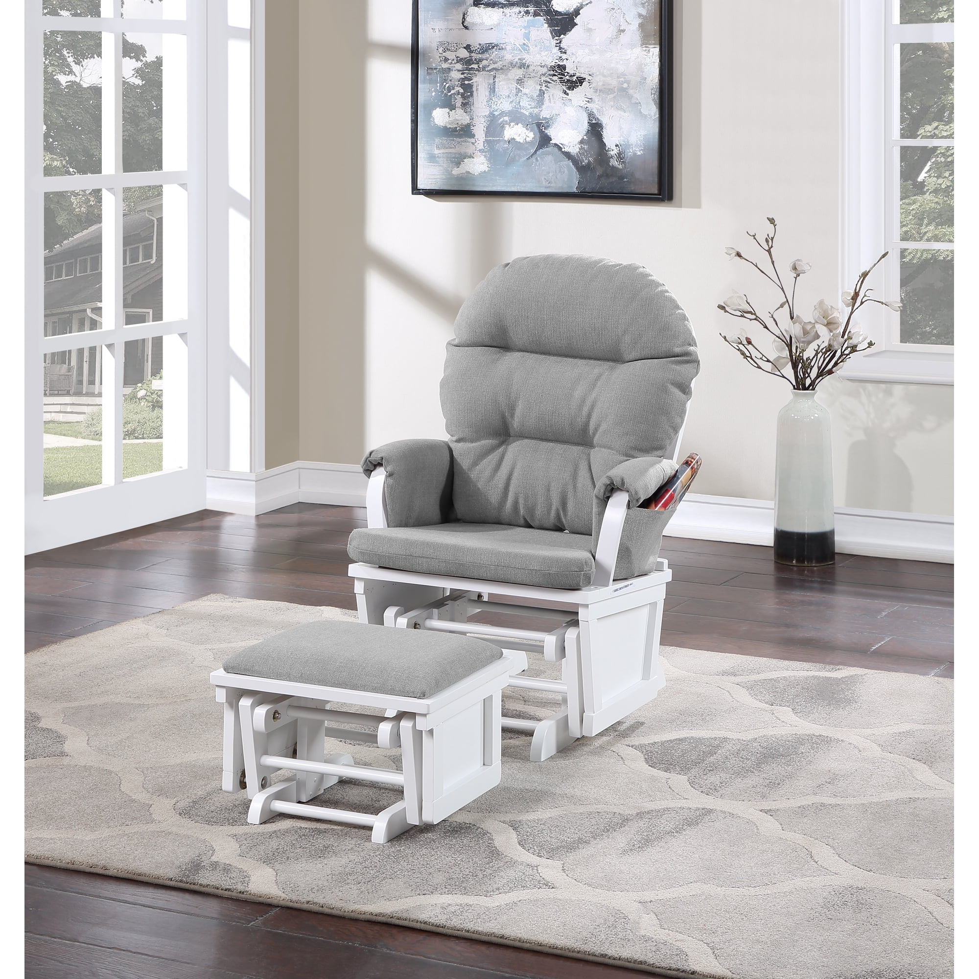 Suite Bebe Madison Wooden Nursery Rocking Chair with Ottoman, Baby Nursing Glider Rocker, White/Oyster