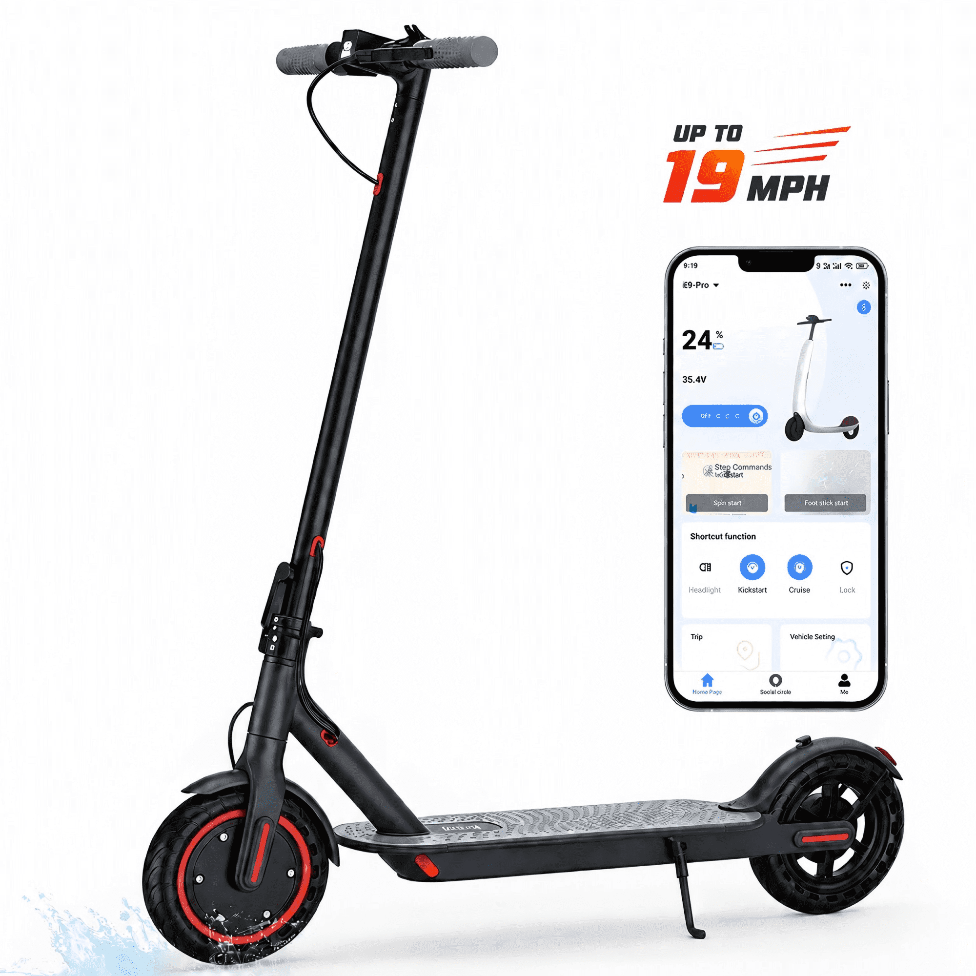 350W Foldable Electric Scooter for Adults, 8.5" Solid Tire 19mph , 21- Miles Range, Lightweight Commuting E Scooter with APP Control