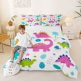 thumbnail image 2 of Metsweet Cartoon Animal Dinosaurs King Size Comforter Sets 3pcs, Floral Butterflies Comforters King Size, Pink Teal White,1 Comforter and 2 Pillowcases, 2 of 6