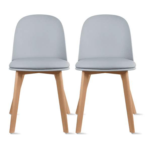 Set of 2 Armless Plastic Dining Chair Wood Legs for Dining Room Plastic Molded Seat With Cushion, Gray