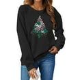 thumbnail image 3 of GUZOM Womens Black Christmas Sweatshirt, 100% Polyester Crewneck Long Sleeve with Bow Christmas Tree & Merry Christmas Print, Loose Casual Holiday Top for Women,Size XL, 3 of 8