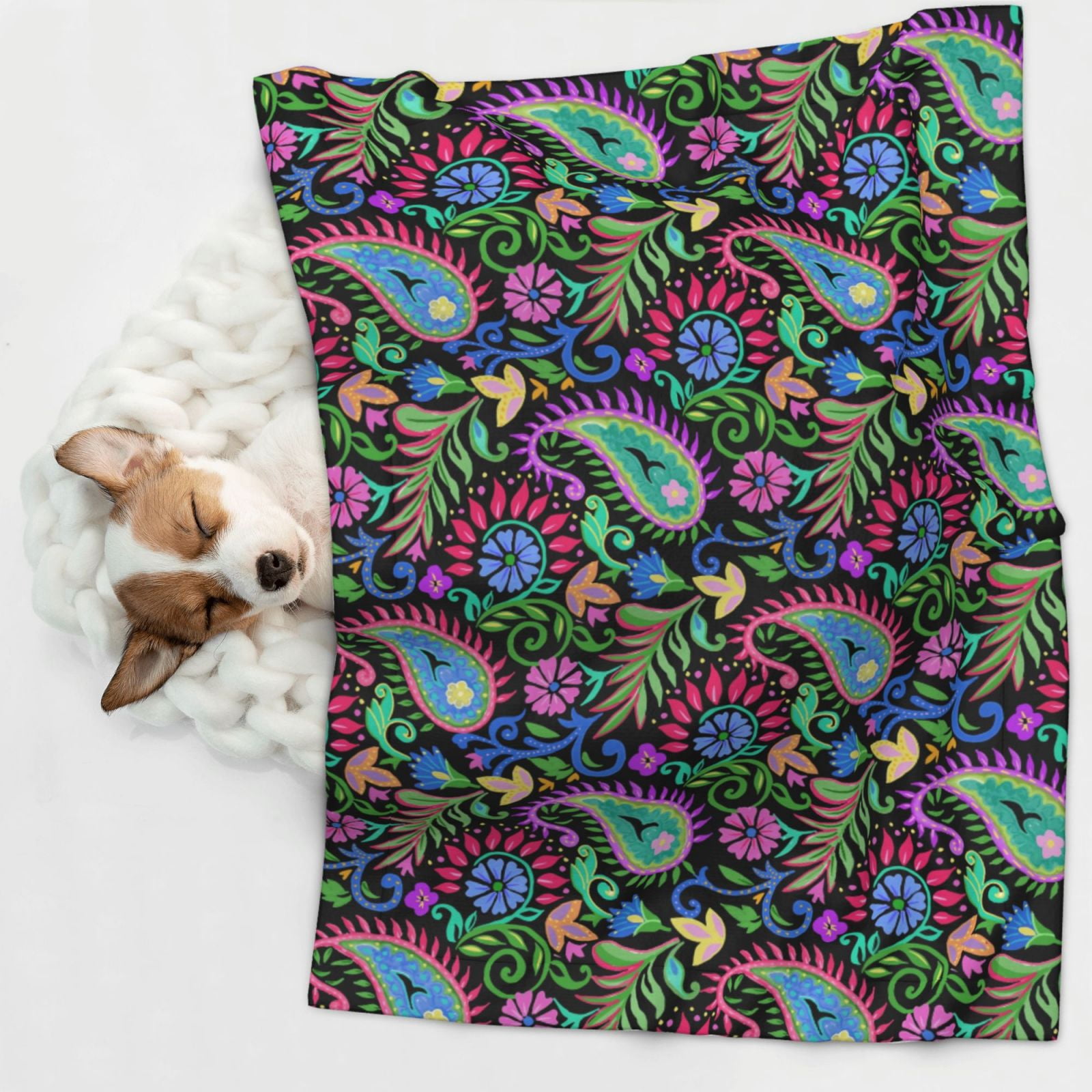 Naloa Watercolor Floral Paisley Dog Blanket, 3 Sizes Cat Blanket for Indoor Cats Large Medium Small Dog Gifts-Small