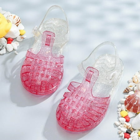 

Floleo Clearance Toddler Shoes Baby Girls Cute Gradient Colors Hollow Out Non-slip Soft Sole Beach Roman Sandals
