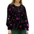 thumbnail image 4 of Valentines Scrub Jackets for Women Plus Size Loose Long Sleeve Cute Valentine Love Printed Scrubs Hoilday Button Snap Front Scrub Tops Medical Nurse Uniform Nursing Workwear with Pockets Black 4XL, 4 of 4