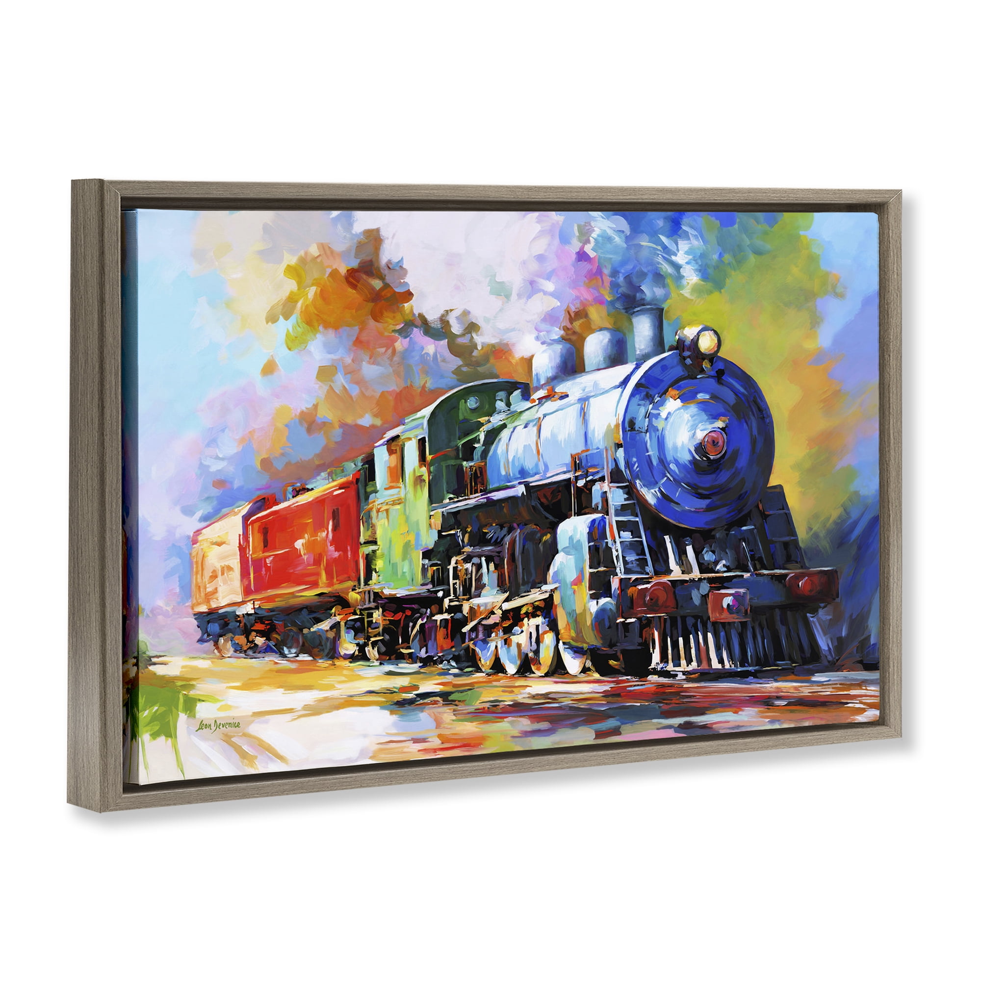 Stupell Industries The Last Train Transportation Painting Brown Floater Framed Canvas Art Print Wall Art, 25 x 17