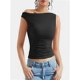 thumbnail image 4 of Womens Summer Off The Shoulder Crop Tops Sleeveless One Shoulder Ruched Asymmetrical Going Out Tank Top, 4 of 5