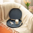 thumbnail image 7 of MODE HOME Set of 2 Modern Blue Round Shagreen Serving Tray with Gold Metal Handles, Decorative Coffee Table Ottoman Trays for Living Room, 7 of 7