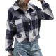 thumbnail image 1 of Moda mujer camisa a cuadros cuello vuelto manga larga de un solo pecho Casual Otoño Invierno chaquet Abanopi Aqua/Grande, 1 of 7