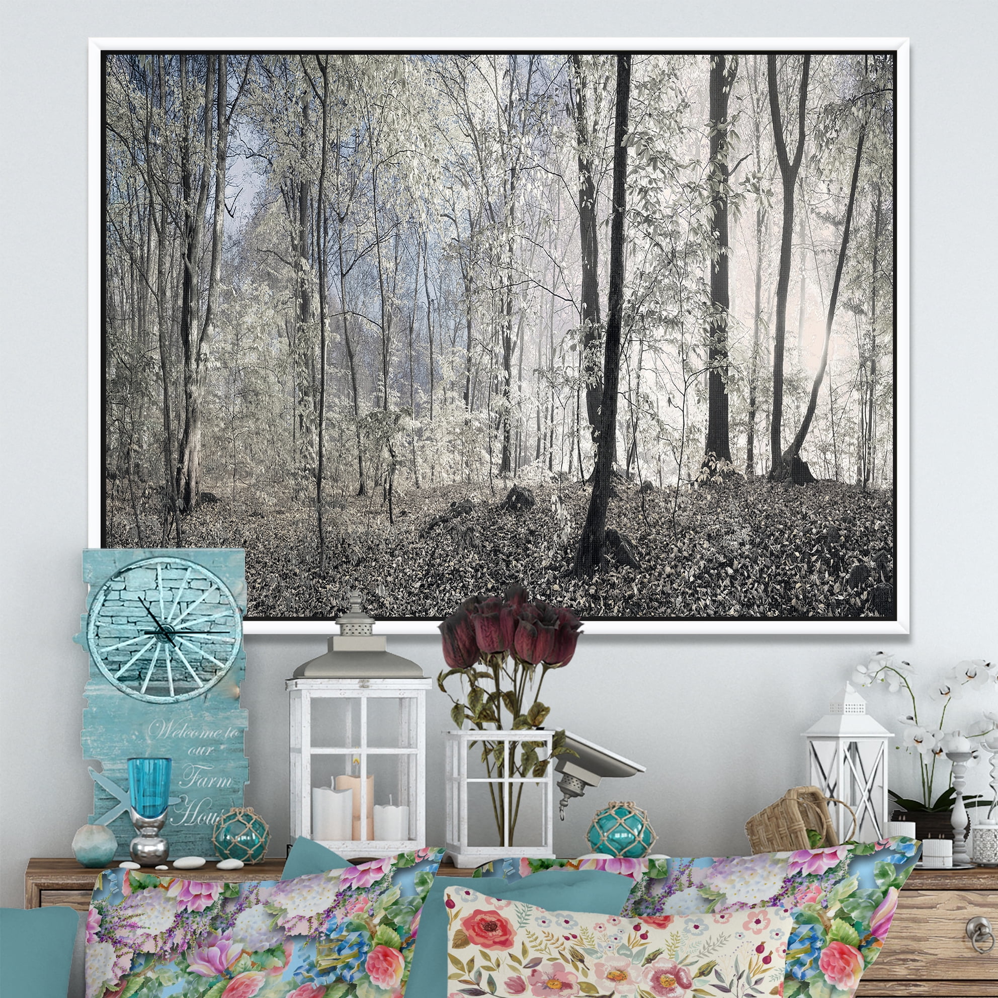 Designart ' Bunch of Roses Black and White ' Floral Art Framed Canvas Print