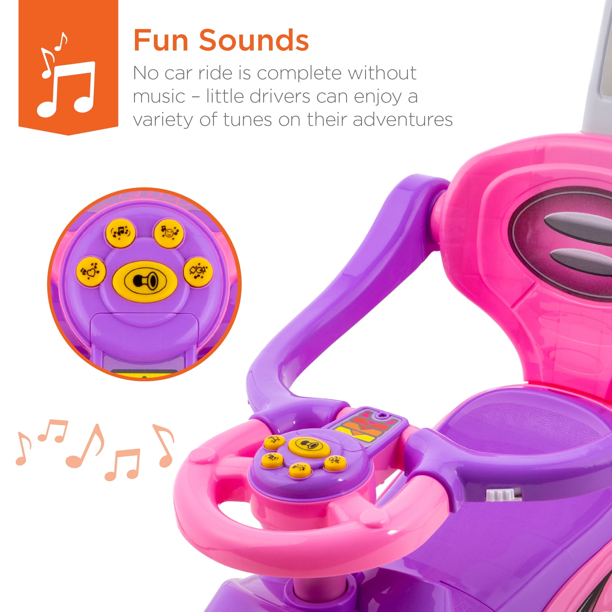 Best Choice Products 3-in-1 Kids Push and Pedal Toddler Ride On Wagon Play Toy Stroller w/ Sounds, Handle, Horn - Bubblegum Pink