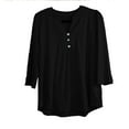 thumbnail image 4 of ClodeEU Womens 3/4 Length Sleeve Tops, V Neck Dressy Casual T Shirts ,Pleated Business Work Blouses Basic Tees Black,Womens Plus M, 4 of 7