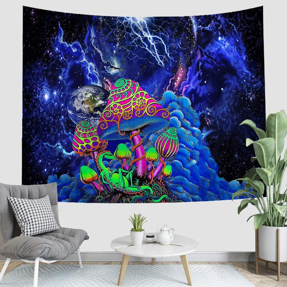 SHAR 59 90 inch Nebula Galaxy Wall Hanging Psychedelic Hippie Tapestry Abstract Art Wall Tapestries Wall Tapestry Room Decor with Planet Mushrooms and Lightning Pattern Walmart