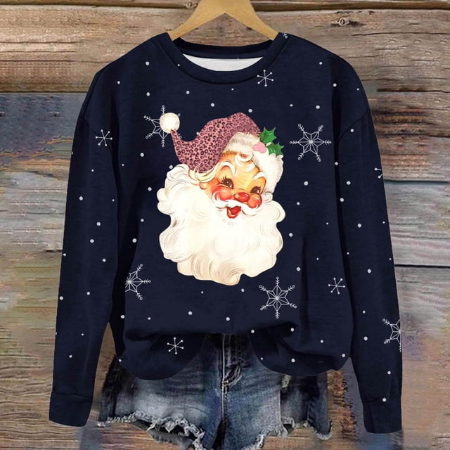Amzcrzy Sweat-Shirt pour Femmes Noël Col Rond Imprimé Ample Chandail Manches Longues Sans Capuche Chandails en Molleton de Noël Manches Longues pour Femmes Chandail TG