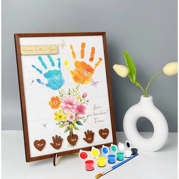 Personalized Handprint Flower Art Frame, Custom DIY Craft Gift from Kids, Baby Handprint Keepsake for Mom, Mother’s Day or Birthday Handmade Gift