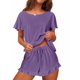 thumbnail image 1 of Conjunto de pijama Ekouaer para mujer con mangas con volantes y pantalones cortos, color morado, 1 of 5