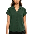 thumbnail image 2 of Stamzod Womens Short Sleeve Shirts V Neck Collared Button Up Shirt Tops with Pockets Oversize Dressy Casual Women Shirts Green-4 XL, 2 of 7