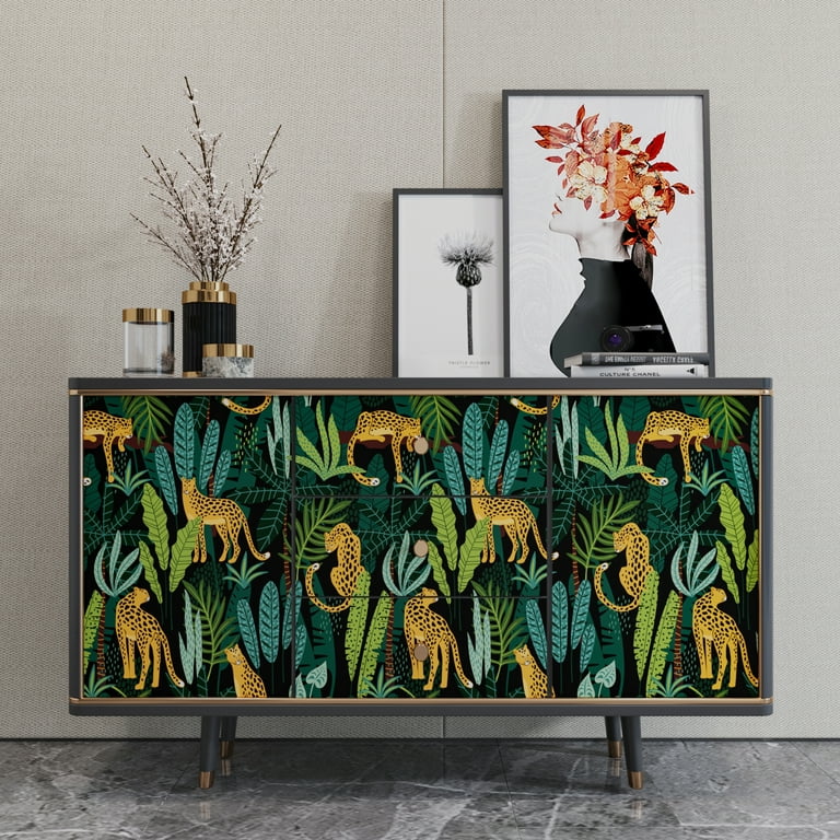 KT2205 Black/Green Jungle Leopard Wallpaper