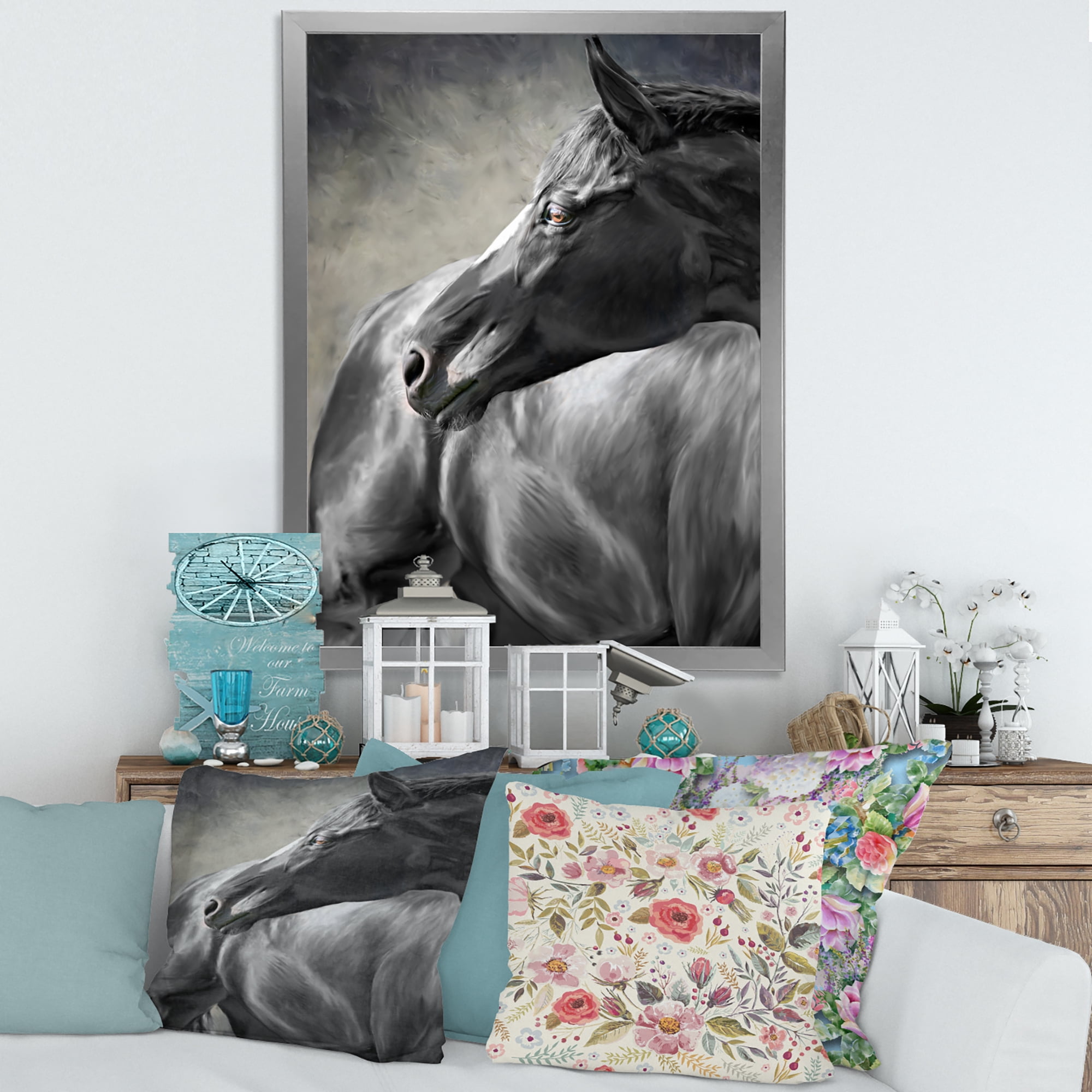 Designart 'Close Up Of A Black Horse' Farmhouse Framed Art Print