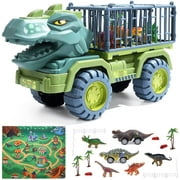 CUTE STONE Toy Truck, Dinosaur Transport Car Carrier Truck with Dinosaur Toys, Friction Powered Cars, Activity Playmat, Dino Car Playset Toys for Kids Boys Girls