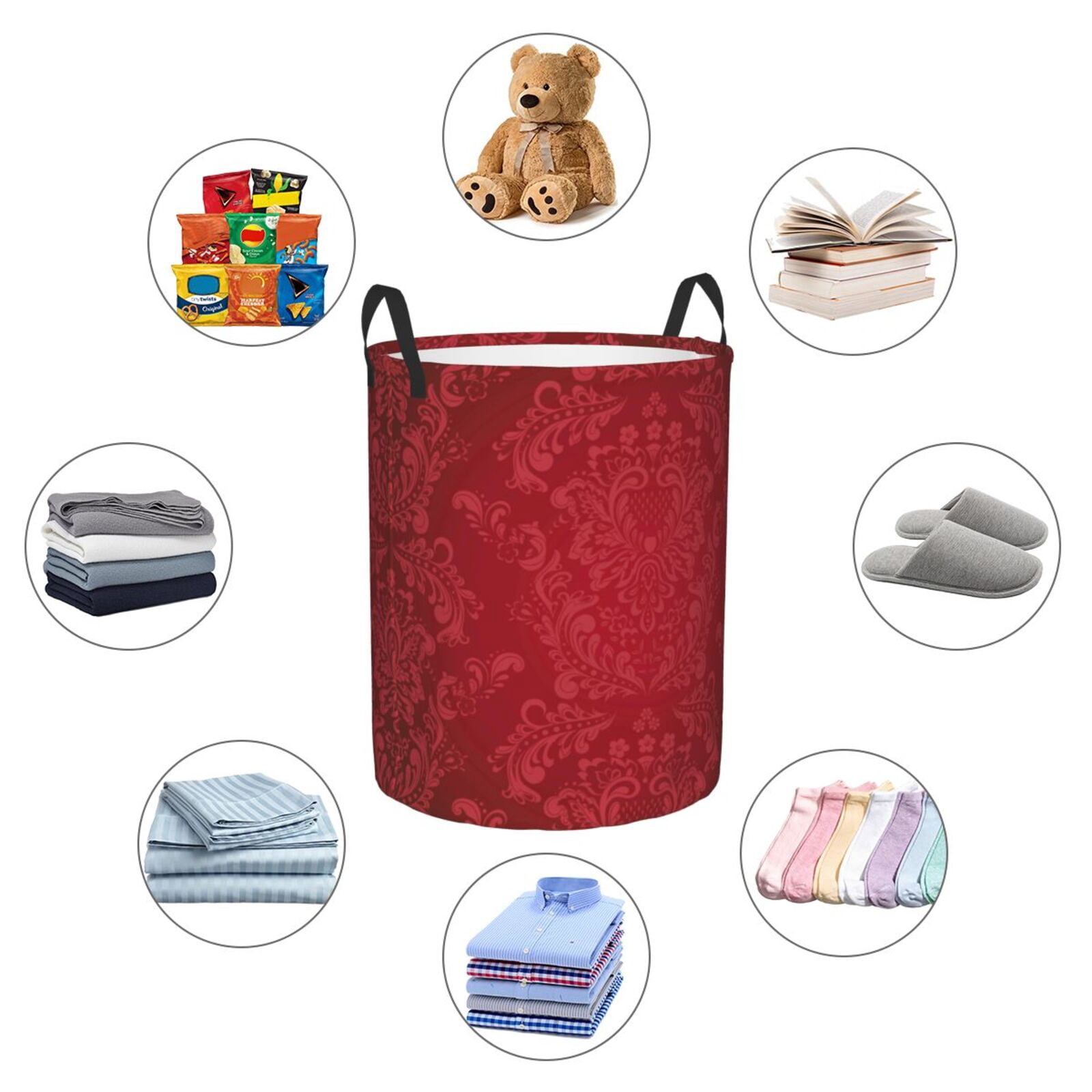 Vsdgher Vintage Burgundy Waterproof Round Collapsible Large Laundry Basket with Handles - Perfect for Hamper Organization, Kids Room Storage, and Toy Containment"