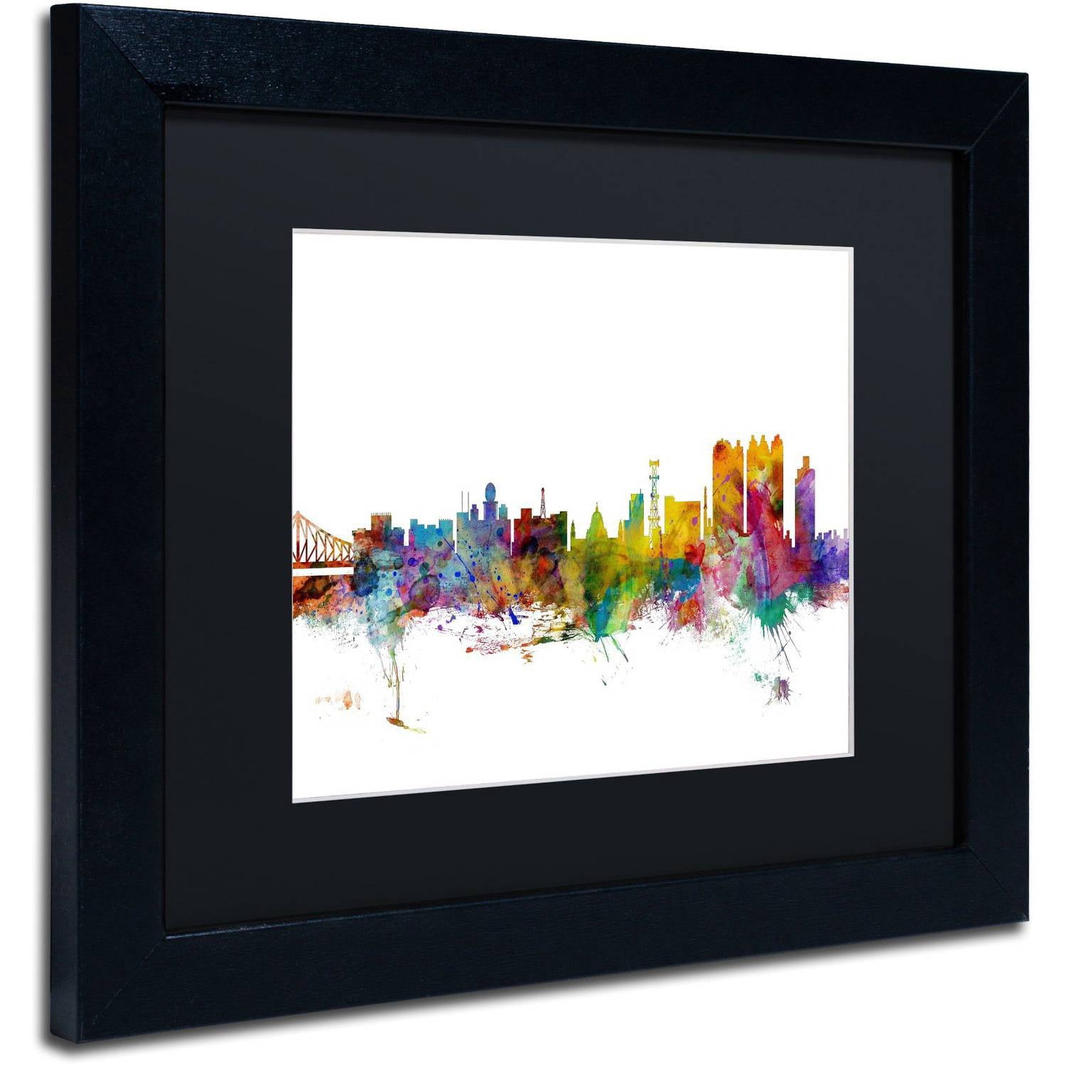 Trademark Fine Art "Calcutta India Skyline" Canvas Art by Michael Tompsett Black Matte, Black Frame