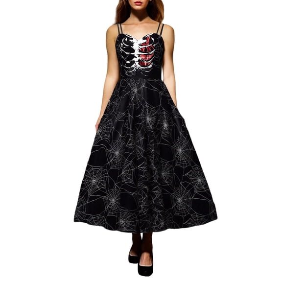 Novelty Halloween Dress for Women Day of Dead for Women 1950s Vintage Swing Dress for Women