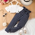 thumbnail image 3 of Mikrdoo 10 Years Big Girls Outfits Strpas Crops Tops Elastic Stripe Pants 2Pcs Clothes Set White, 3 of 8