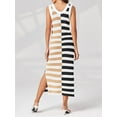 thumbnail image 6 of Michellecmm  Women's Knit Long Dress Sleeveless Stripes Print Side Slit Dress, 6 of 8