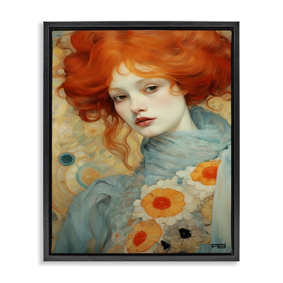 Stupell Industries Traditional Flower Patterned Woman Black Floating Frame Canvas Art, 17 x 21, by RB