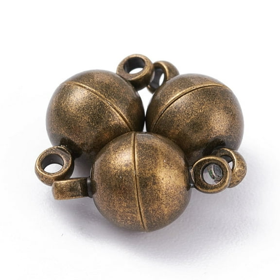 10Set Round Brass Magnetic Clasps with Loops Bronze 11.5x6mm Hole: 1.2mm