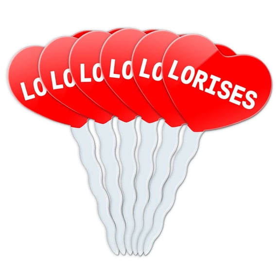 Lorises Heart Love Cupcake Picks Toppers - Set of 6