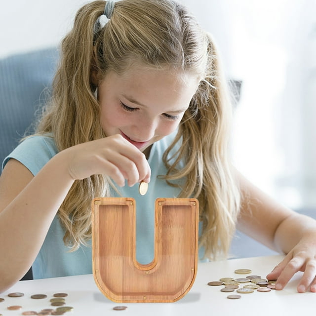 Taotanxi Clearance Sale!Personalized Wooden Name Money Box Wooden Deposit Box Twenty Six English Letters