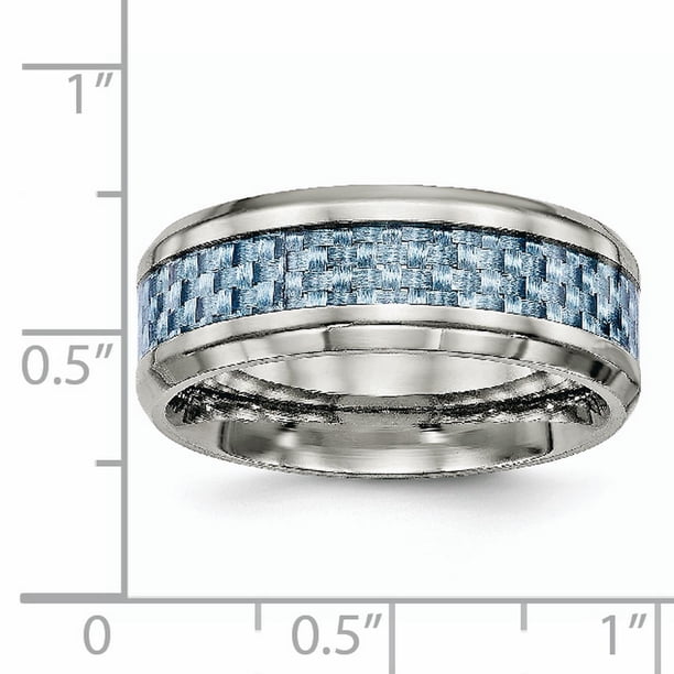 Stainless Steel Polished Blue Carbon Fiber Inlay Ring 11 Size