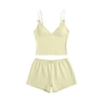 thumbnail image 5 of Womens Pajama Set Suspenders Bow Tank Top Shorts Solid Color Lightweight Pajamas Yellow, 5 of 5