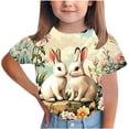 thumbnail image 2 of Easter Outfits for Girls Easter Bunny Egg Print Short Sleeved Printed Round Neck Casual T-shirt 3-15Y Khaki 9 Years, 2 of 5