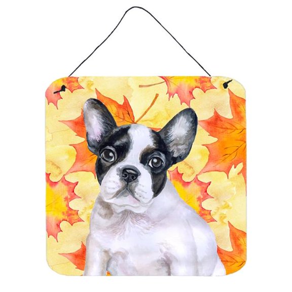French Bulldog Black White Fall Wall or Door Hanging Prints, 6 x 6 in.